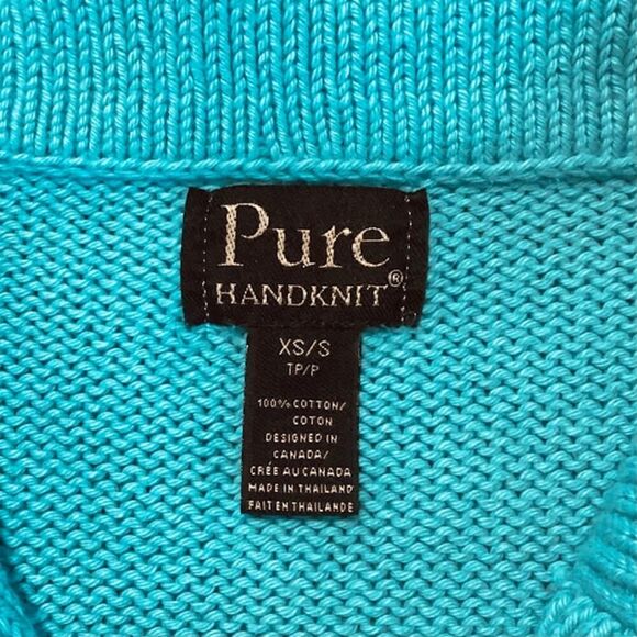 Pure Handknit 100% Cotton Aqua Button Detail Sweater XS/TP - Picture 5 of 8